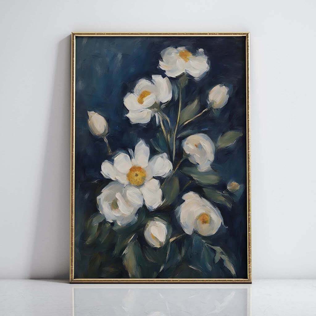 White Flowers on Indigo